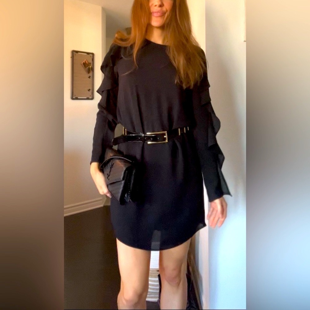 NWT black long sleeves frills dress​